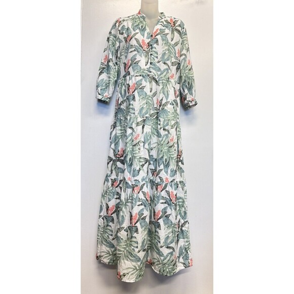 J. MCLAUGHLIN Linen Cotton FLORAL Print CUNNINGHAM PALM Resort MAXI Dress XS EUC - Picture 4 of 10